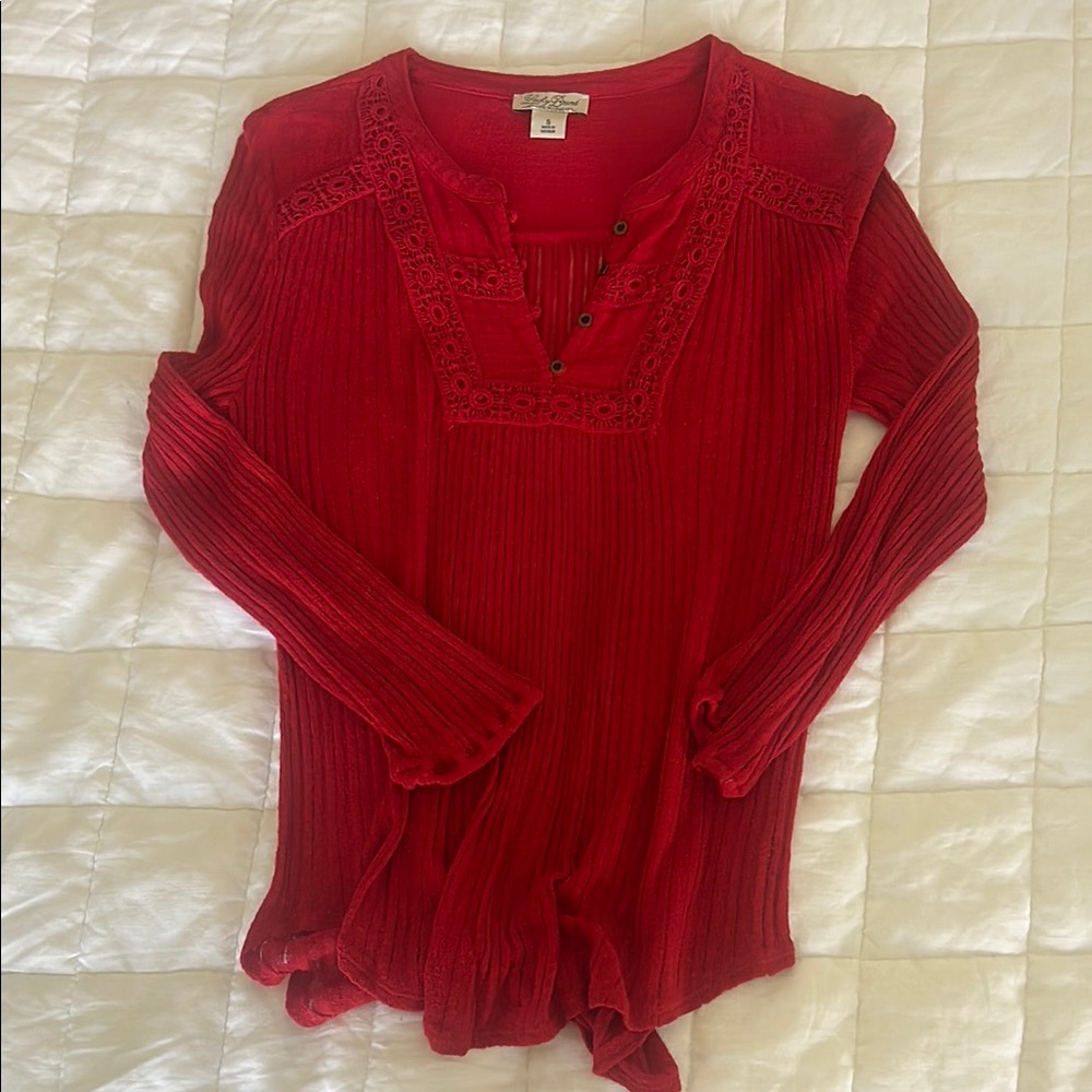 Lucky Brand Red Long Sleeve Tie Front Blouse